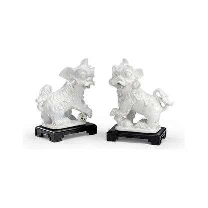 Ceramic Made White Chinese Dogs Sculpture (Pr) - LOOMLAN - Chelsea House - Statues & Sculptures