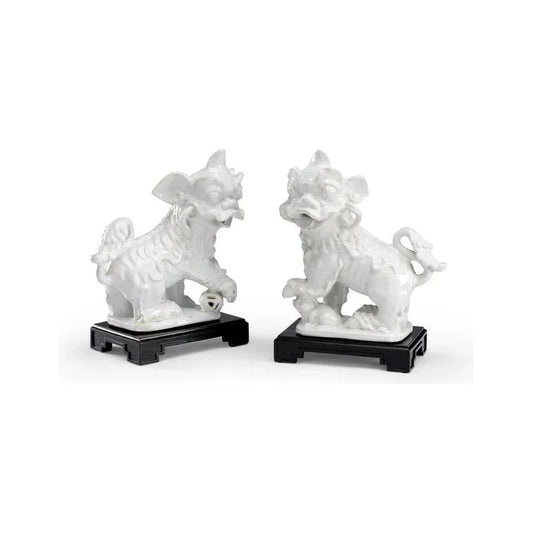 Ceramic Made White Chinese Dogs Sculpture (Pr) - LOOMLAN - Chelsea House - Statues & Sculptures