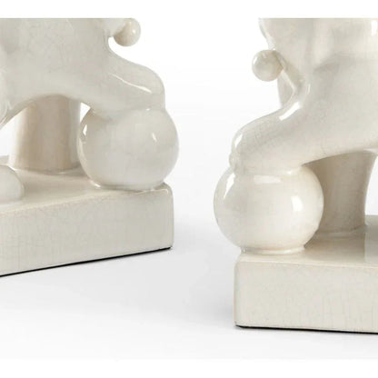 Ceramic Made White Dog With Ball Sculpture (Pr) - LOOMLAN - Chelsea House - Statues & Sculptures