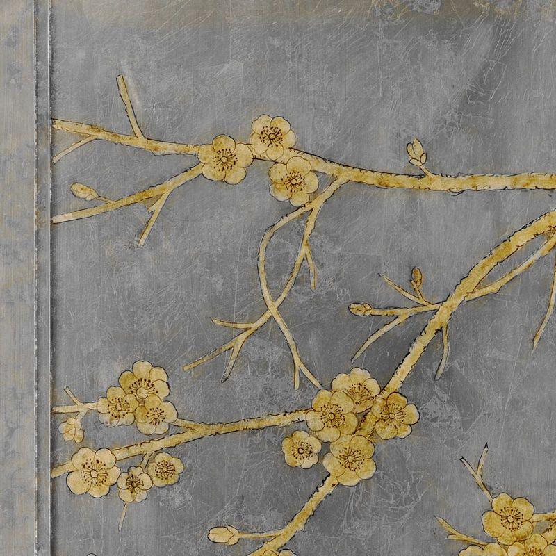 Cherry Blossom Hand Painted Grey Panel (Set of 3)-Framed Wall Art-Chelsea House-LOOMLAN