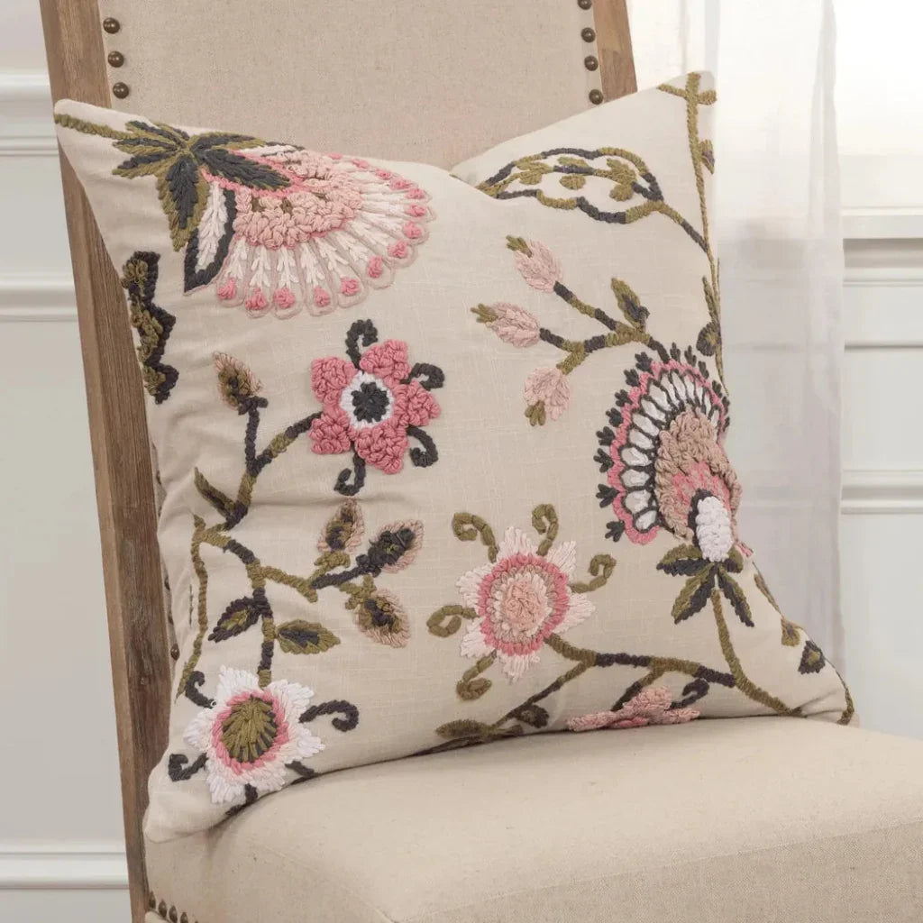 LOOMLAN Chic Embroidered Pink Couch Pillow Insert