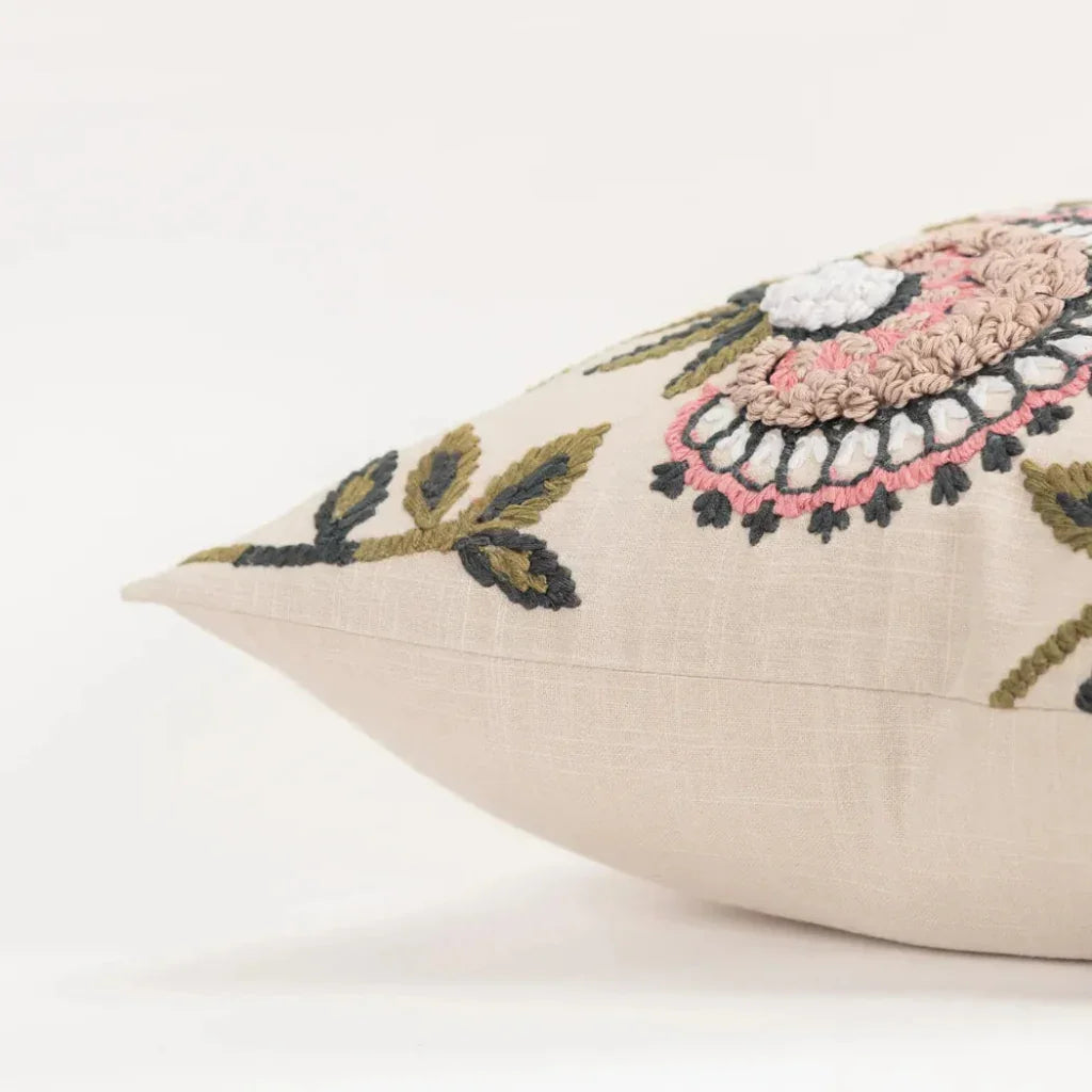 LOOMLAN Chic Embroidered Pink Couch Pillow Insert