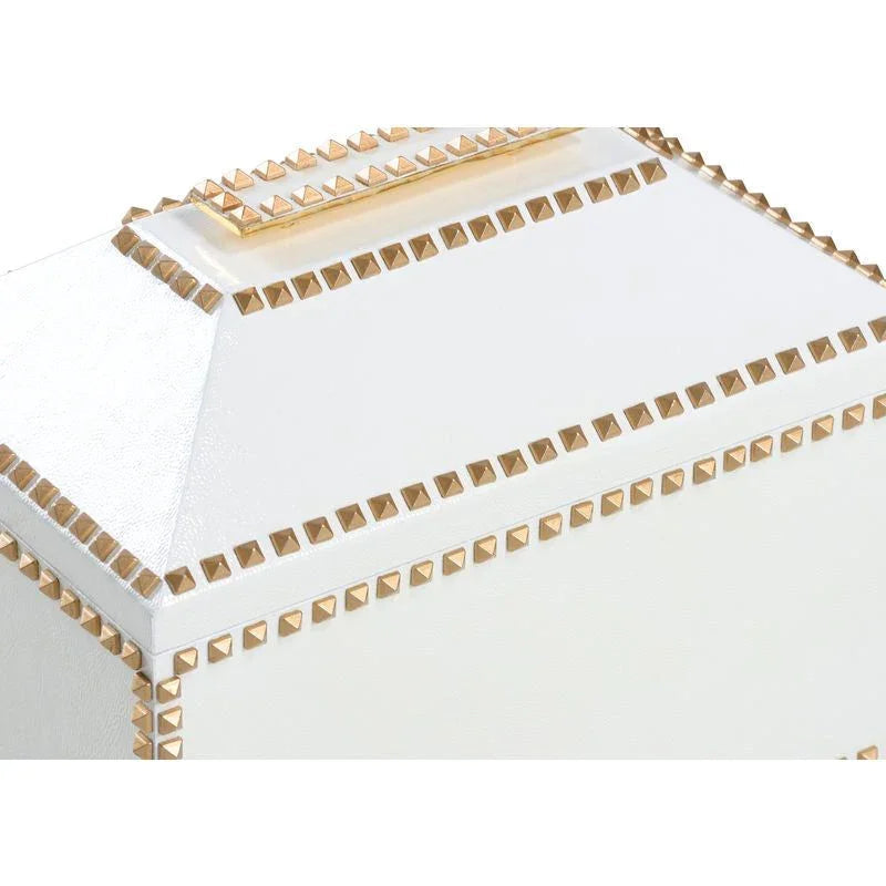 Chic Studded White Faux Leather Box - LOOMLAN - Chelsea House - Boxes & Bowls