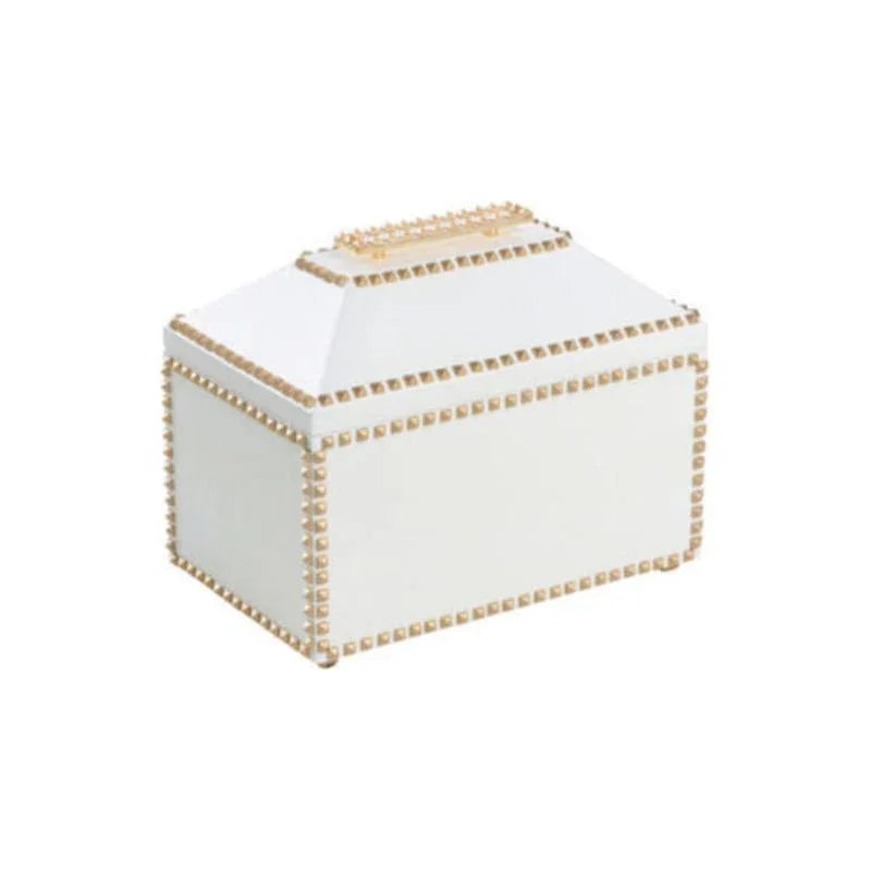 Chic Studded White Faux Leather Box - LOOMLAN - Chelsea House - Boxes & Bowls