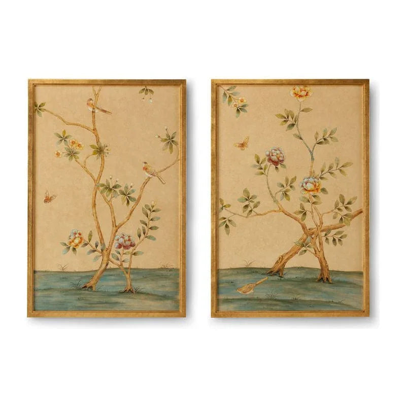 Chinese Hand Painted Wooden Panel (PR)-Framed Wall Art-Chelsea House-Brown-LOOMLAN
