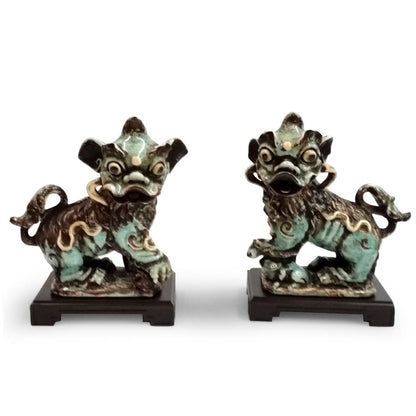 Chinese Porcelain Green Dogs Sculpture (Pr)