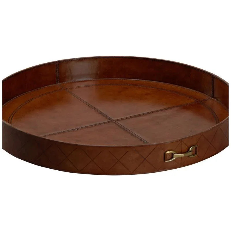 Circular Design Leather Made Tray - LOOMLAN - Chelsea House - Trays