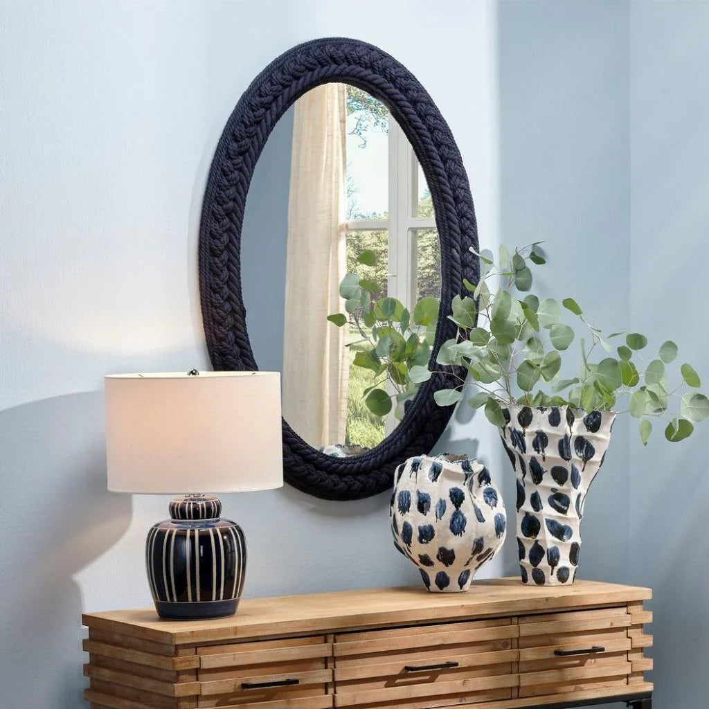Club Cotton Rope Braided Oval Wall Mirror - LOOMLAN - Jamie Young - Wall Mirrors
