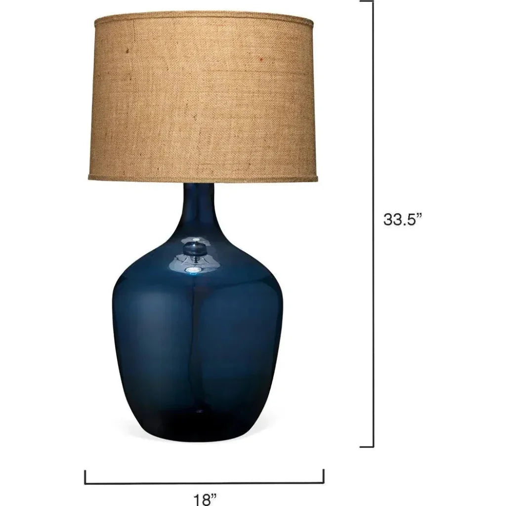Coastal Navy Blue Glass Plum Jar Table Lamp Beige Shade - LOOMLAN - Jamie Young - Table Lamps