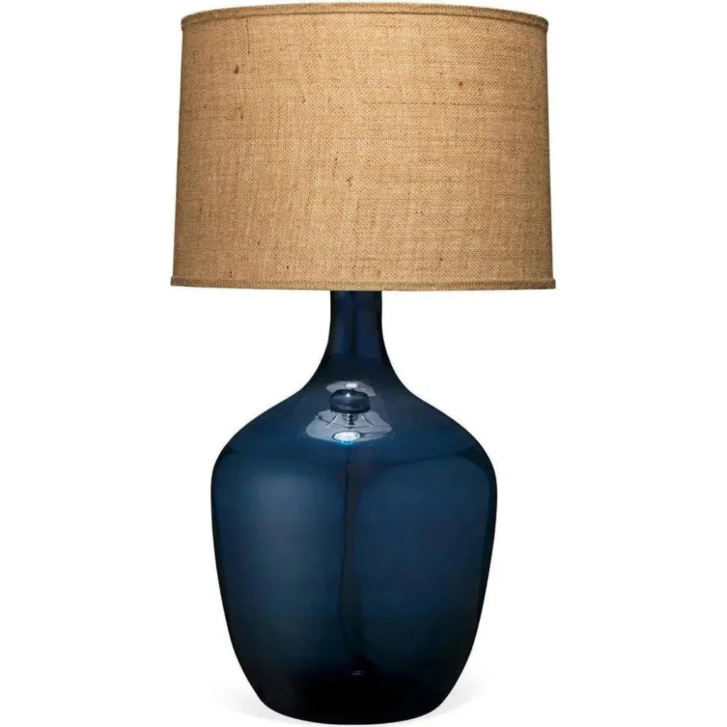 Coastal Navy Blue Glass Plum Jar Table Lamp Beige Shade - LOOMLAN - Jamie Young - Table Lamps