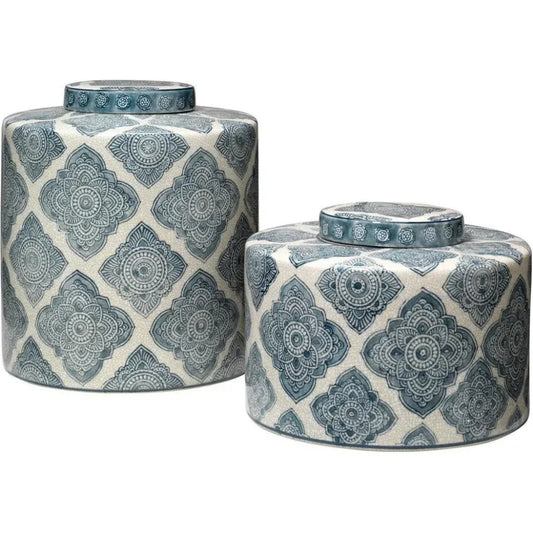 Coastal Style Blue Ceramic Oran Canisters 2PC - LOOMLAN - Jamie Young - Vases & Jars
