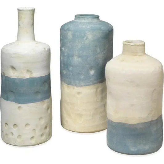 Coastal Style Blue Ceramic Sedona Vessels 3PC - LOOMLAN - Jamie Young - Vases & Jars