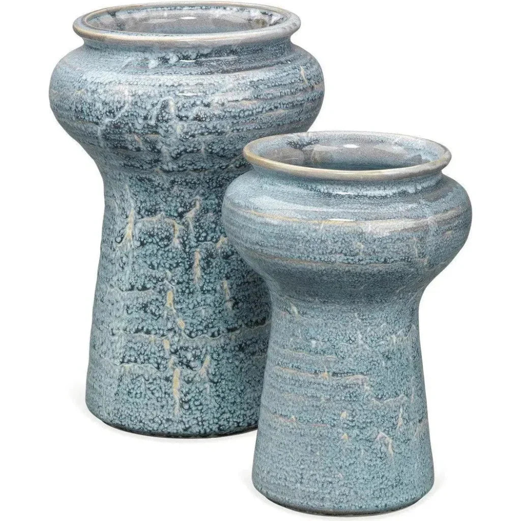 Coastal Style Blue Ceramic Snorkel Vases 2PC - LOOMLAN - Jamie Young - Vases & Jars