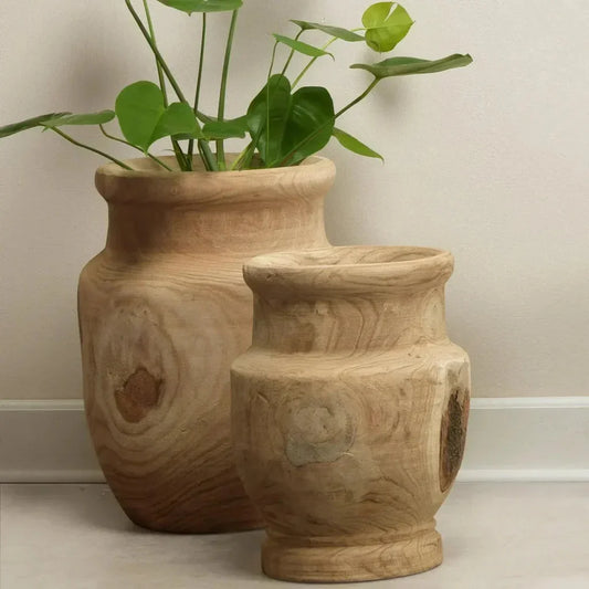 Coastal Style Brown Paulownia Wood Laguna Wooden Vase - LOOMLAN - Jamie Young - Vases & Jars