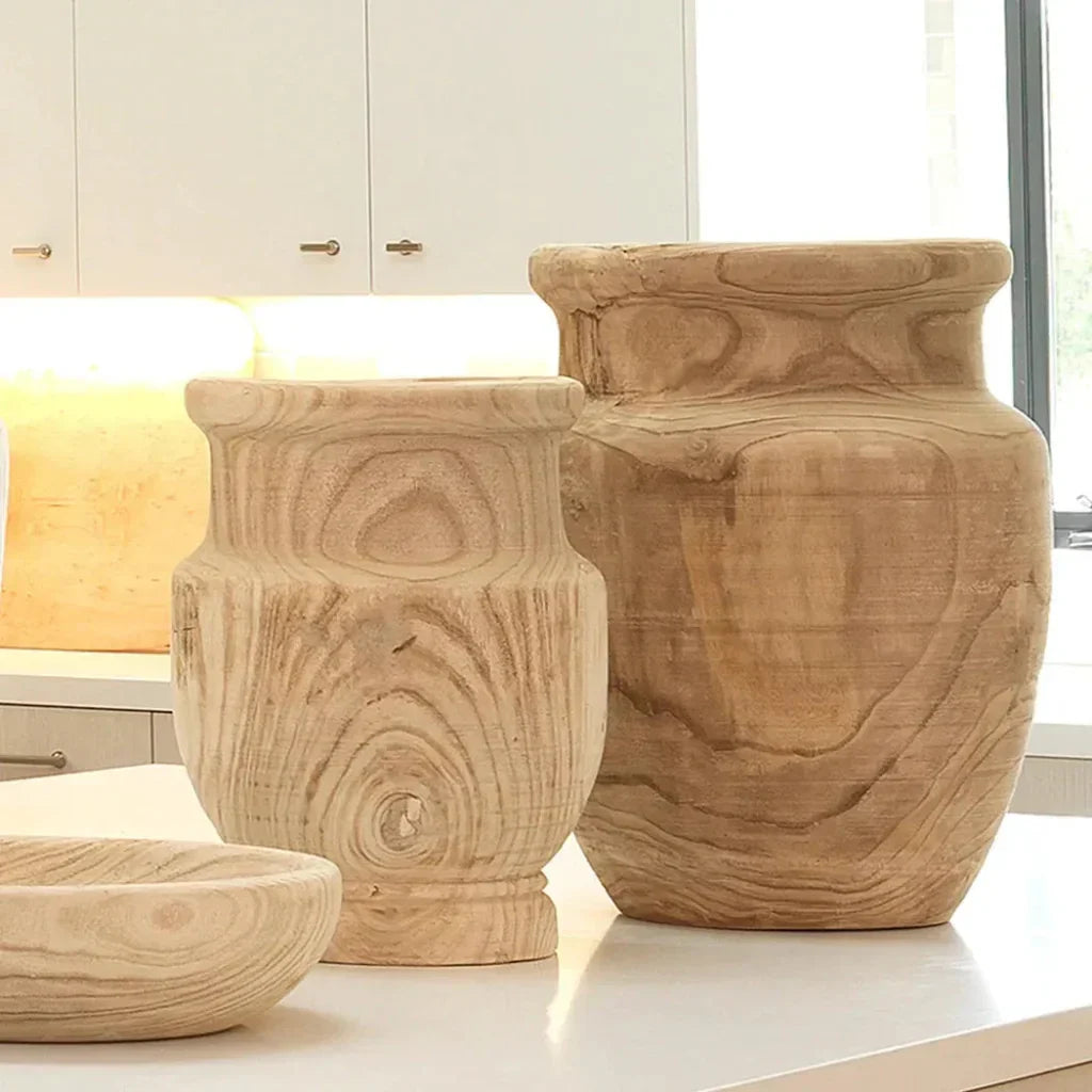Coastal Style Brown Paulownia Wood Laguna Wooden Vase - LOOMLAN - Jamie Young - Vases & Jars