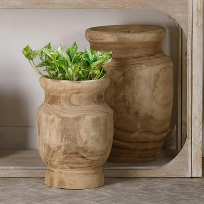 Coastal Style Brown Paulownia Wood Laguna Wooden Vase - LOOMLAN - Jamie Young - Vases & Jars