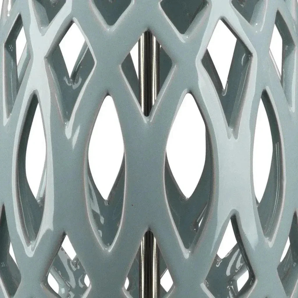 Coastal Style Filigree Light Blue Ceramic Table Lamp - LOOMLAN - Jamie Young - Table Lamps