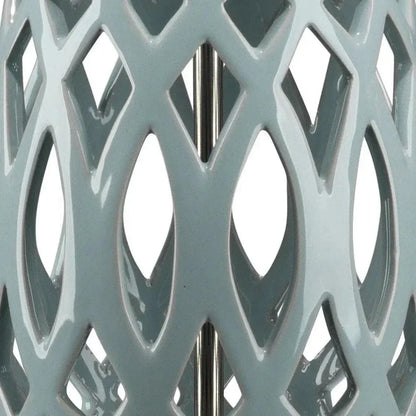 Coastal Style Filigree Light Blue Ceramic Table Lamp - LOOMLAN - Jamie Young - Table Lamps