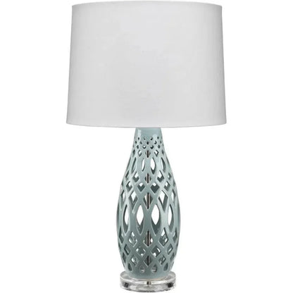Coastal Style Filigree Light Blue Ceramic Table Lamp - LOOMLAN - Jamie Young - Table Lamps