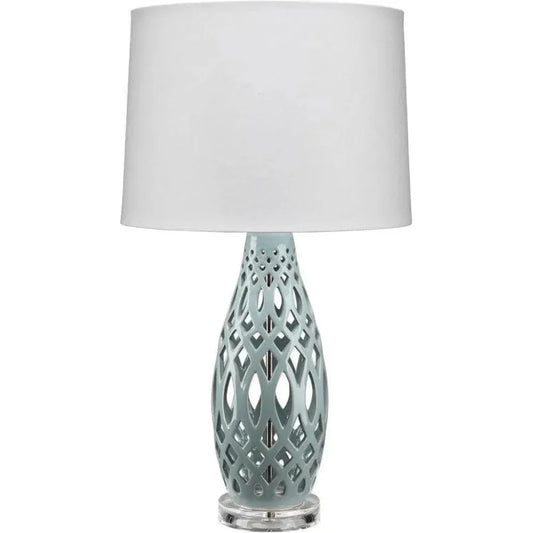 Coastal Style Filigree Light Blue Ceramic Table Lamp - LOOMLAN - Jamie Young - Table Lamps