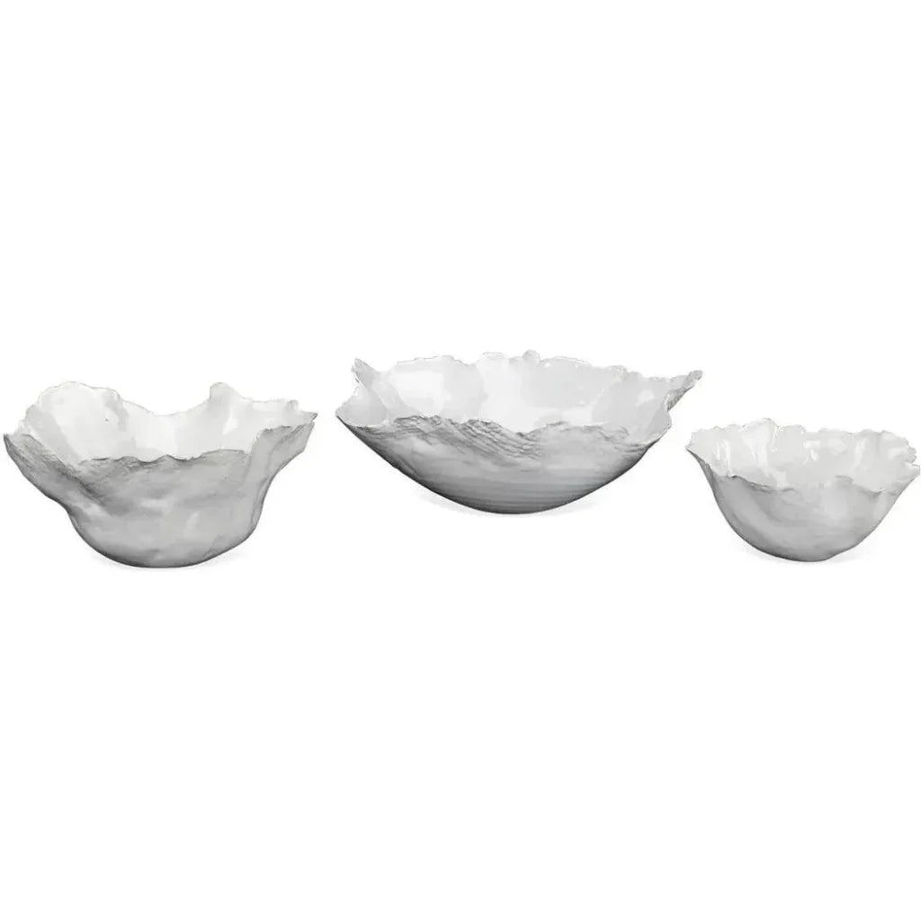 Coastal Style White Ceramic Fleur Ceramic Bowls 3PC - LOOMLAN - Jamie Young - Boxes & Bowls