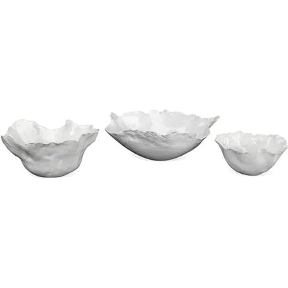 Coastal Style White Ceramic Fleur Ceramic Bowls 3PC - LOOMLAN - Jamie Young - Boxes & Bowls