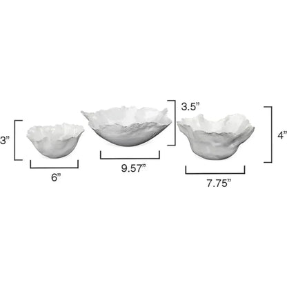 Coastal Style White Ceramic Fleur Ceramic Bowls 3PC - LOOMLAN - Jamie Young - Boxes & Bowls