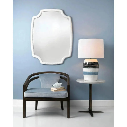 Coastal Style White Ceramic Horizon Striped Table Lamp - LOOMLAN - Jamie Young - Table Lamps