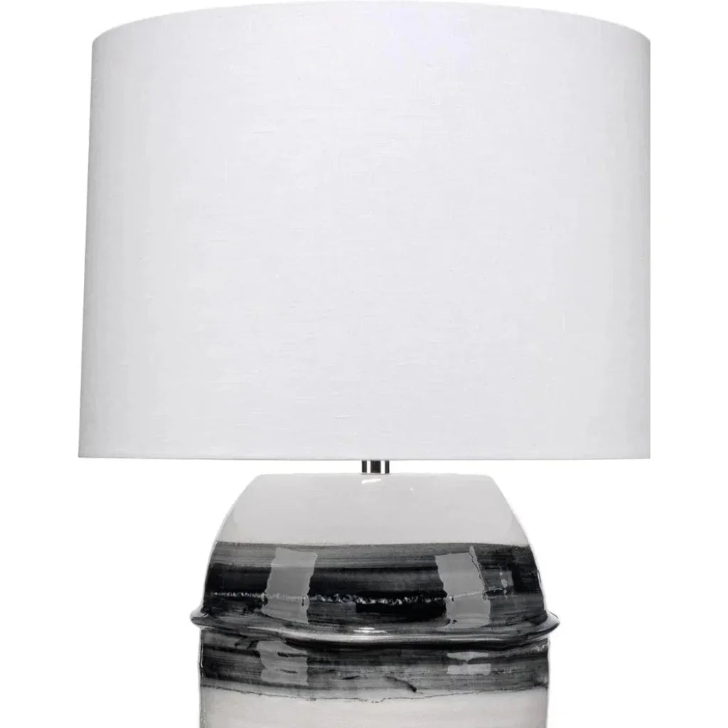 Coastal Style White Ceramic Horizon Striped Table Lamp - LOOMLAN - Jamie Young - Table Lamps