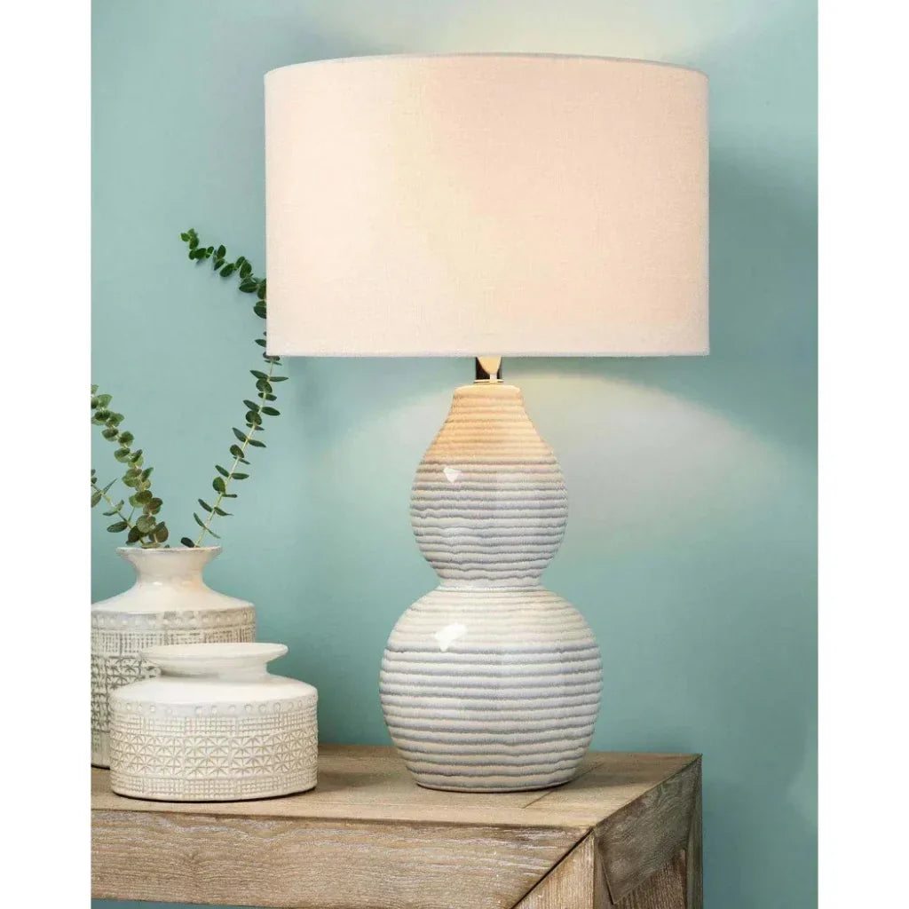 Coastal White/Blue Ceramic Catalina Wave Table Lamp - LOOMLAN - Jamie Young - Table Lamps