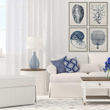 Coastal Wood Frame Blue Canvas Art 4PC