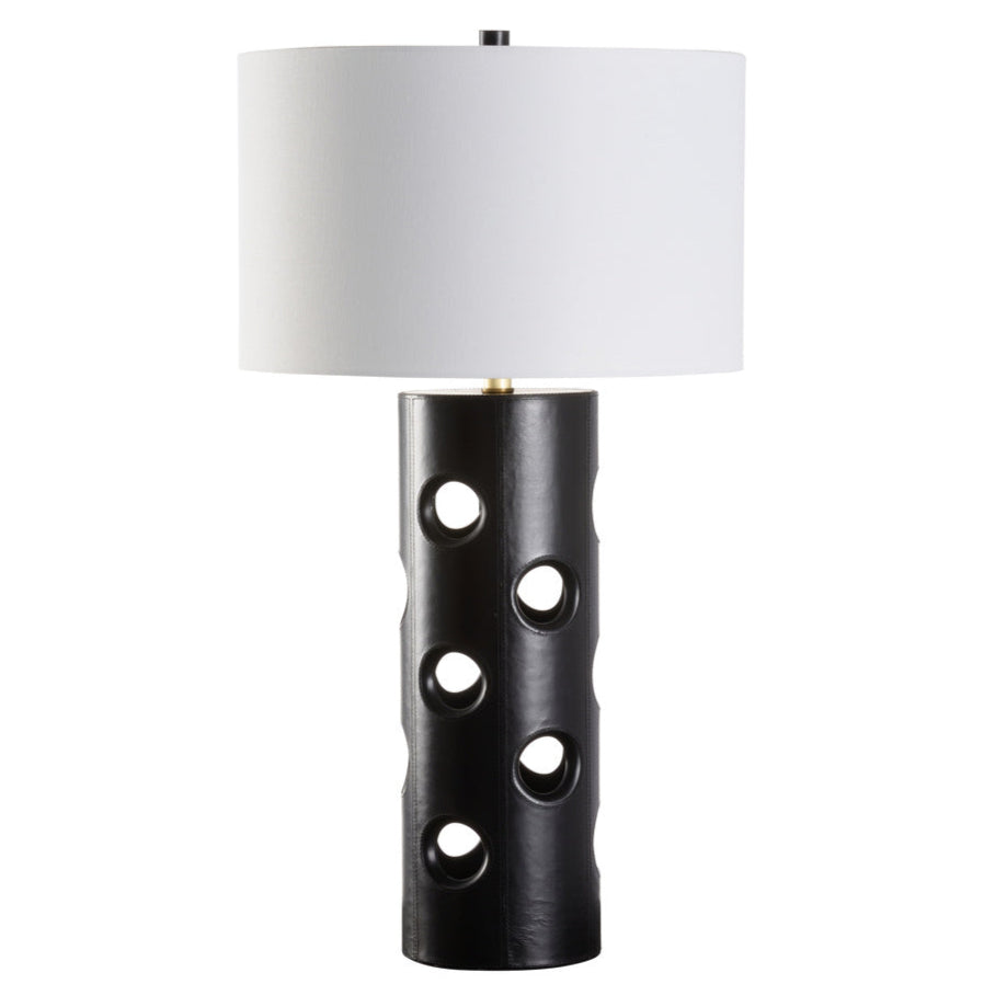 Cole Column Black Leather Table Lamp