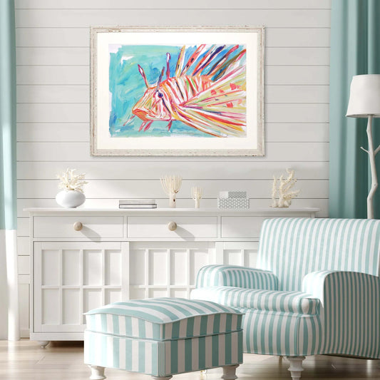 Colorful Fish Wood Frame Turquoise Canvas Art