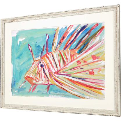 Colorful Fish Wood Frame Turquoise Canvas Art