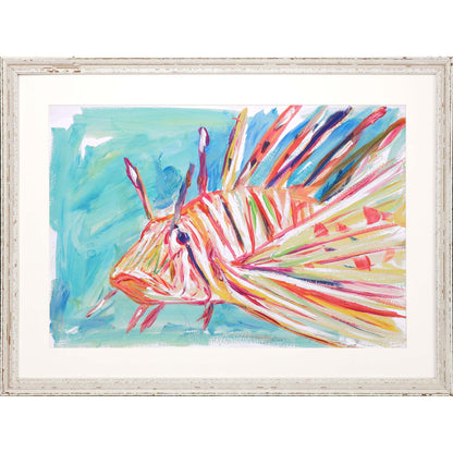 Colorful Fish Wood Frame Turquoise Canvas Art