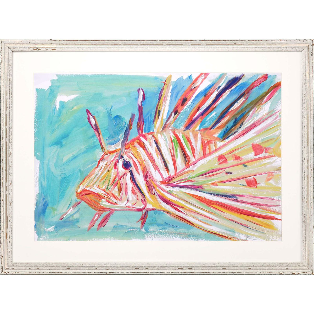Colorful Fish Wood Turquoise Framed Wall Art