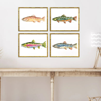 Colorful Trout Wood Frame Green Canvas Art 4PC
