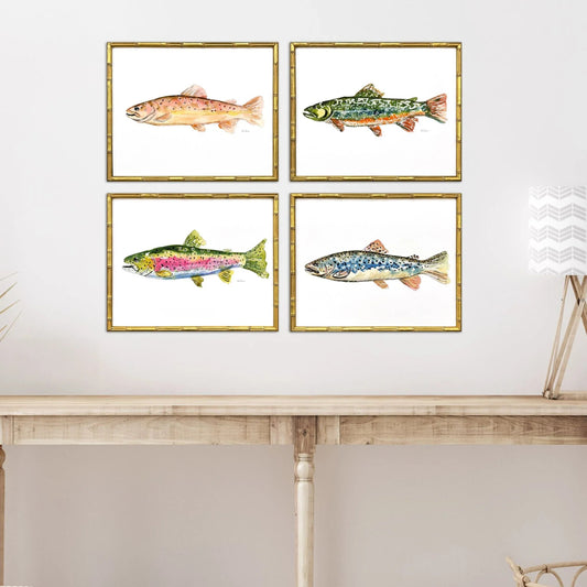 Colorful Trout Wood Frame Green Canvas Art 4PC