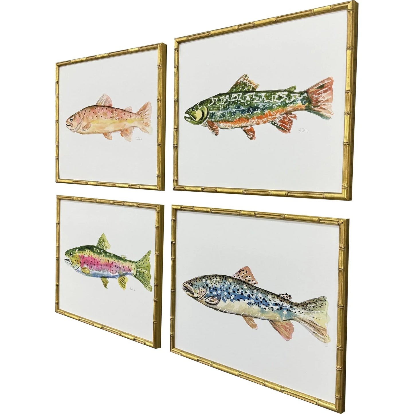 Colorful Trout Wood Frame Green Canvas Art 4PC