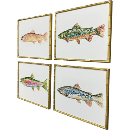 Colorful Trout Wood Frame Green Canvas Art 4PC