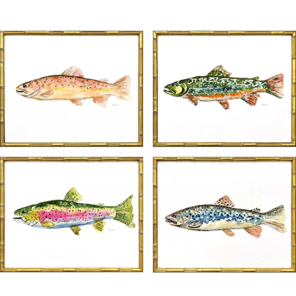 Colorful Trout Wood Frame Green Canvas Art 4PC