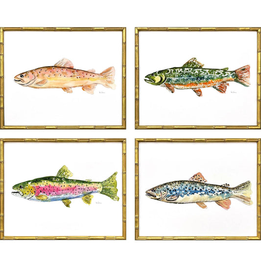 Colorful Trout Wood Frame Green Canvas Art 4PC