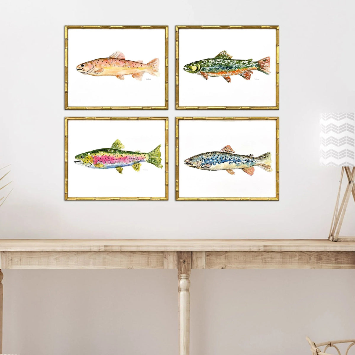 Colorful Trout Wood Framed Wall Art 4PC -- view 2