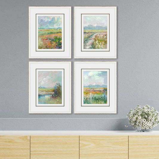 Colors of Spring Wood Frame Green Canvas Art 4PC