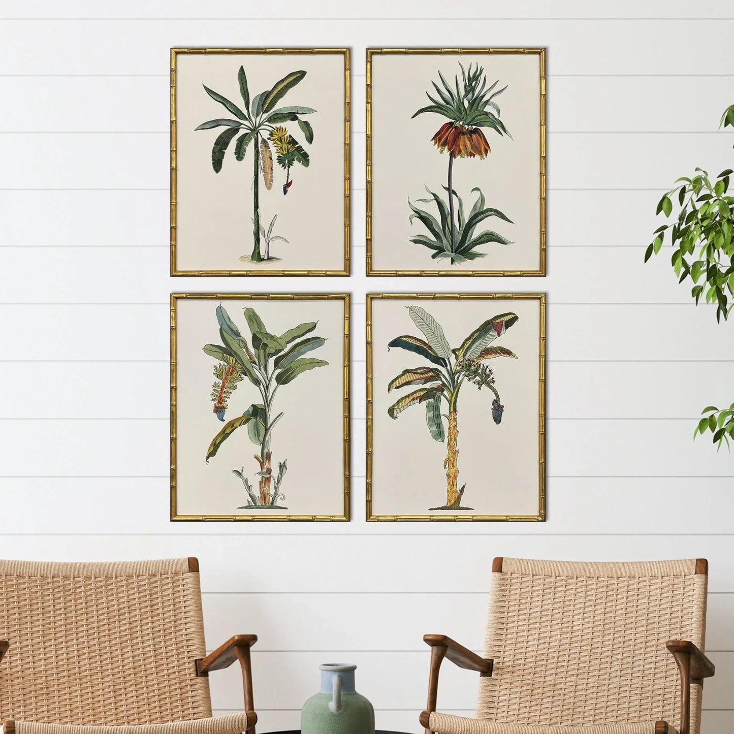 Contemporary Palm I Wood Frame Canvas Art 4PC