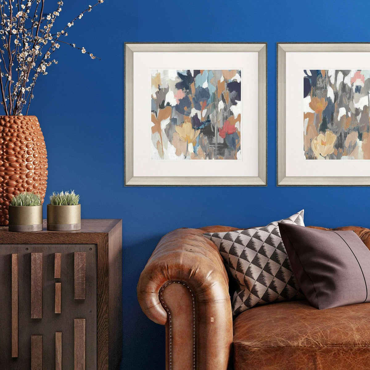 Corner Flower Stand Blue Framed Wall Art -- view 2