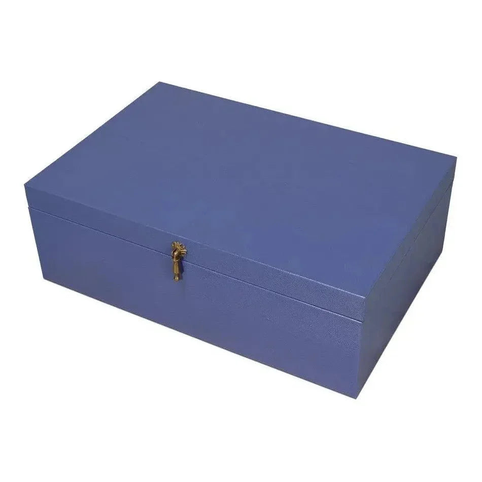 Cosmos Leather & Mdf Blue Nesting Boxes Set of 3 - LOOMLAN - Sarreid - Boxes & Bowls