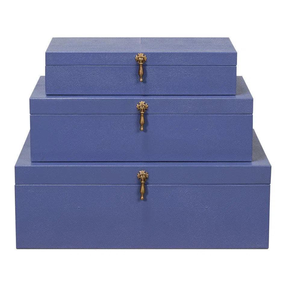 Cosmos Leather & Mdf Blue Nesting Boxes Set of 3 - LOOMLAN - Sarreid - Boxes & Bowls