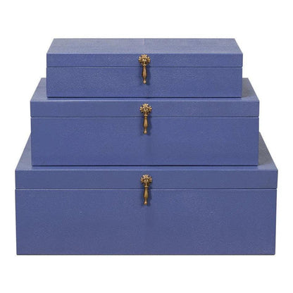 Cosmos Leather & Mdf Blue Nesting Boxes Set of 3 - LOOMLAN - Sarreid - Boxes & Bowls
