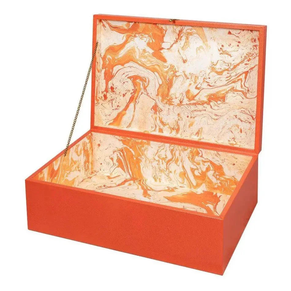 Cosmos Leather & Mdf Orange Nesting Boxes Set of 3 - LOOMLAN - Sarreid - Boxes & Bowls